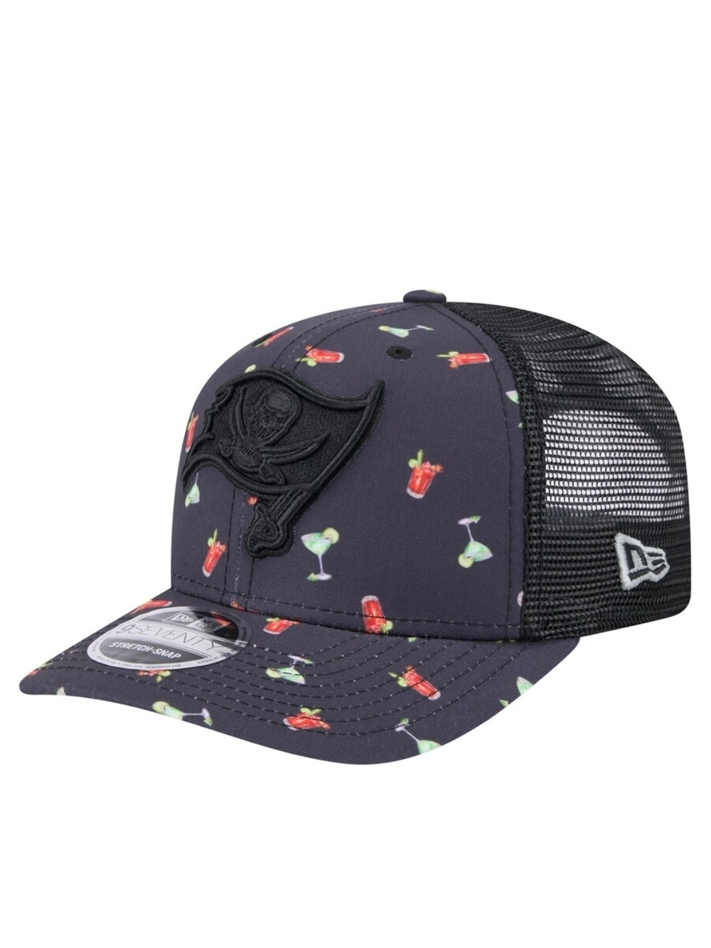 NFL New Era Black Cocktail Print Trucker Hat with Embroidered Logo